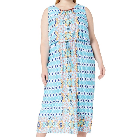 Ruby Rd. Patio Placement Printed Venezia Boho Coastal Relaxed Fit Maxi Dress-1X - Picture 1 of 14